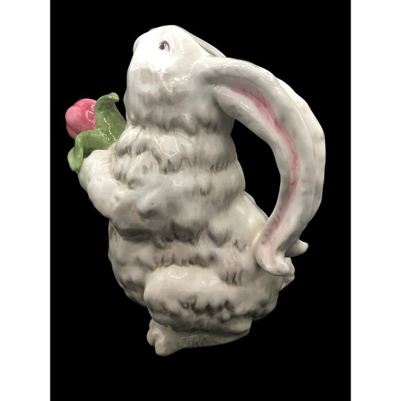 Magenta Rabbit-Shaped Ceramic Pitcher Holding Pink Tulip Vase Has Attitude - Picture 4 of 10